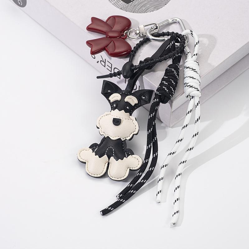 Women Cute Animal Schnauzer PU Leather Puppy Backpack Pendant Woven Rope Backpack Hanging Pendant Bags Accessories