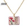 Minimalist Book Pendant Women Birth Flower Necklace, Floral January to Everyday Wear Necklace December Month Gift for Wife Girlfriend Unique