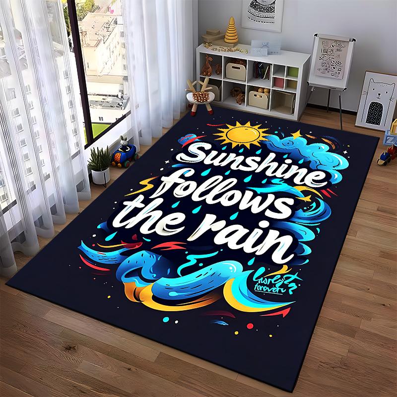 Colorful Carpet with "Sunshine Follows the Rain" Quote Design Suitable for use as an anti-slip for living room bedroom sofas