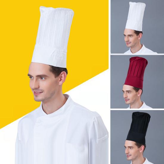 Chef Hat Unisex Kitchen Hat Hotel Restaurant Cook Cap Pleated Design Solid Color Waiter Chef Work Cap Topper Hat