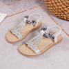 Summer Bohemian Rhinestone Sandals  New Elastic Band Beach Holiday Sandals For Women Open Toe Flat Comfortable Sandalias