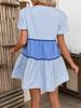 2026 Summer New Women Striped Color‑Block Mini Dress V‑Neck Puff Short Sleeve Ruffle Tiered Casual Summer Swing Dress Daily Wear