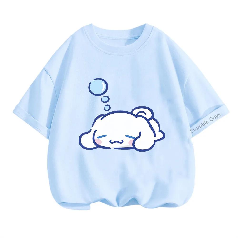 Летний топ Sanrio с Киннамороллом для детей 3-14 лет, детский мультяшный повседневный аниме-футболка