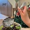 Decorative Serving Spoon Hammer-Grain Handle Shell Shape Design Polished Mirror Finish Soup Kitchen Tableware Artistic