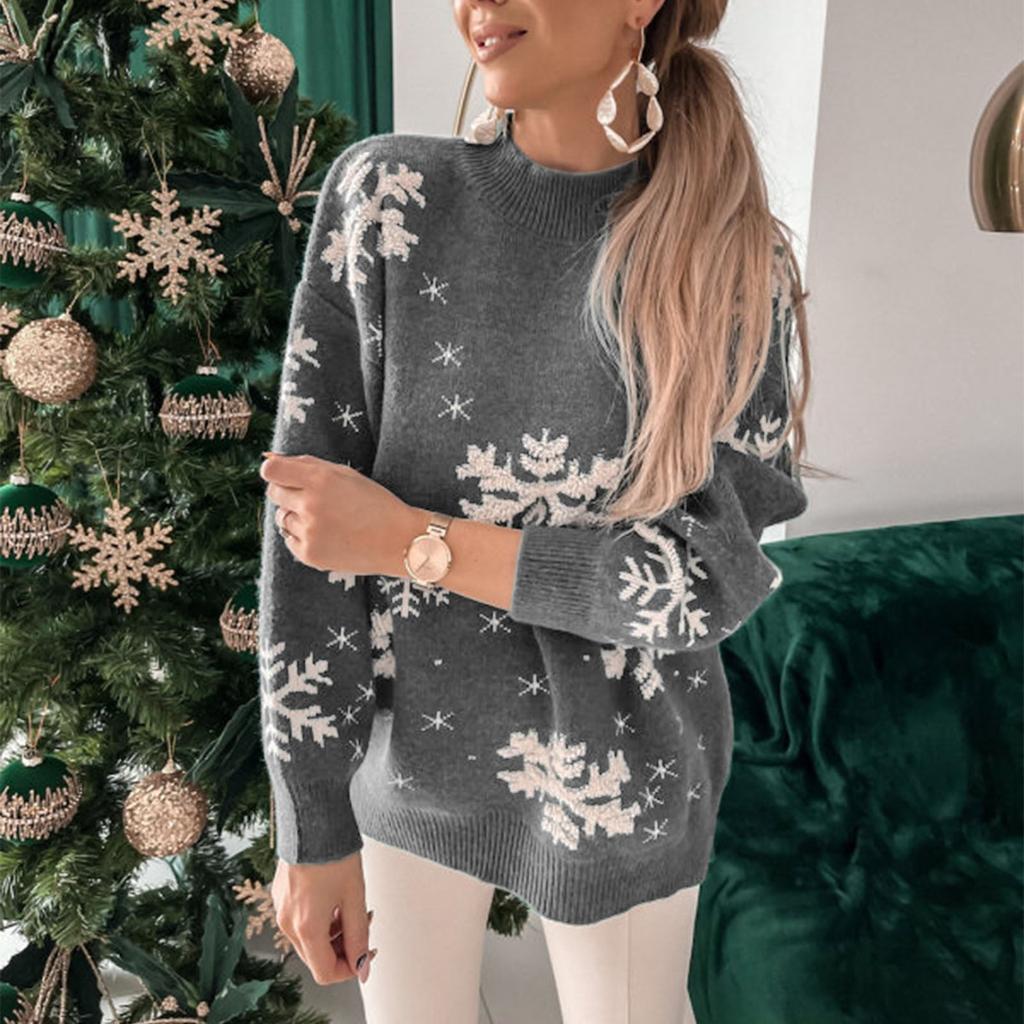 Женский модный рождественский свитер, свитер с длинным рукавом и высоким воротником