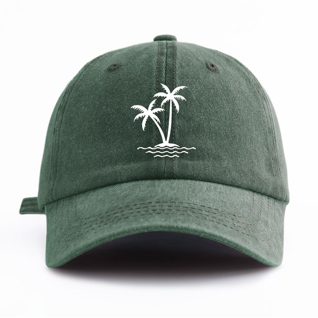 pc Coconut Tree Print Washed Baseball Cap for Adults Minimalist Retro Style Casual Soft Adjustable Dad Hat Perfect As Gift