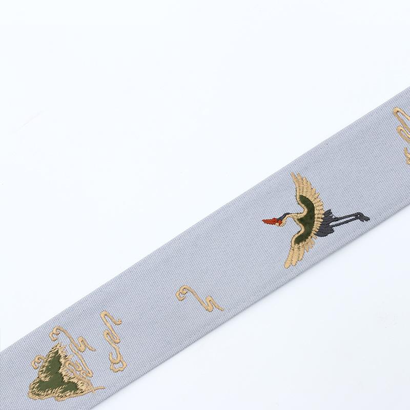 1M Vintage Chinese Crane Embroidered Jacquard Ribbon 6.5cm Trim Braid DIY Table Flag Trimmings Garment Hanfu Accessory Craft