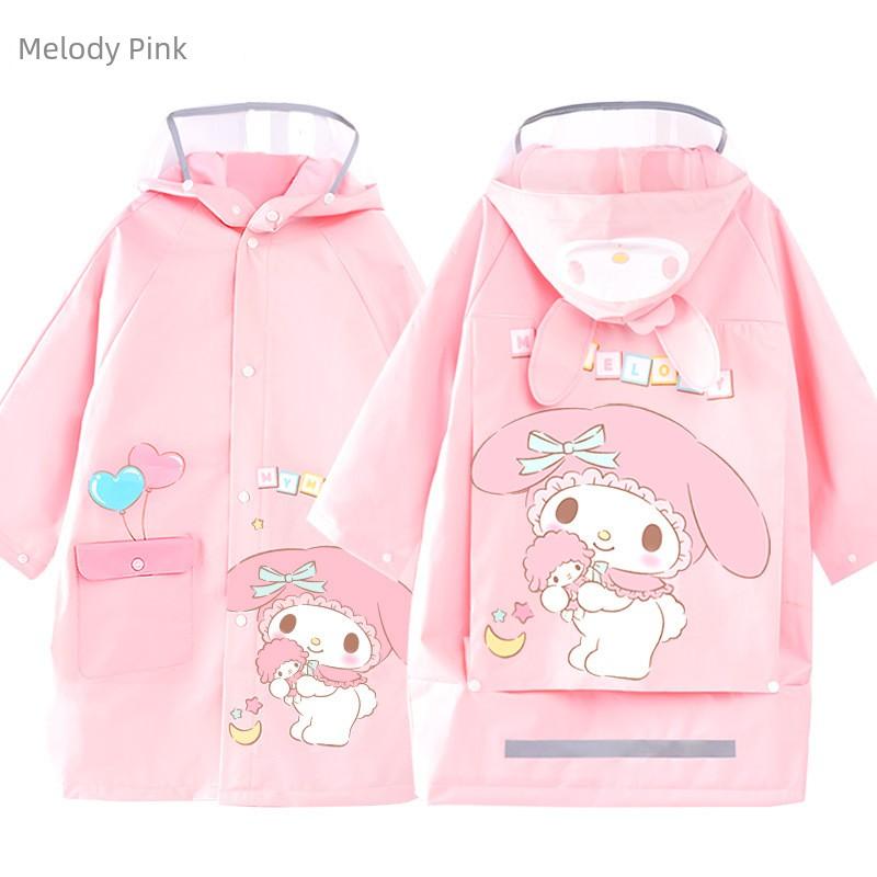 Kuromi Children's Raincoat for Girls with Backpack Space, Large Brim, Waterproof Jacket for Boys and Girls, Mid-Length Style
