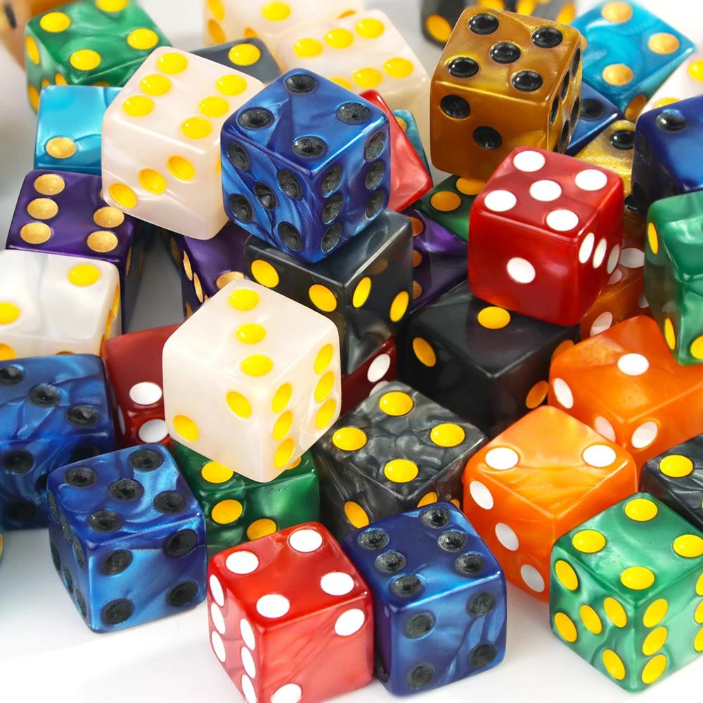 Шестигранные игровые кости 16 мм Мраморный акрил D6 Набор кубиков для DND, RPG, Настольной игры или Обучения математике, Кости с эффектом авантюрина