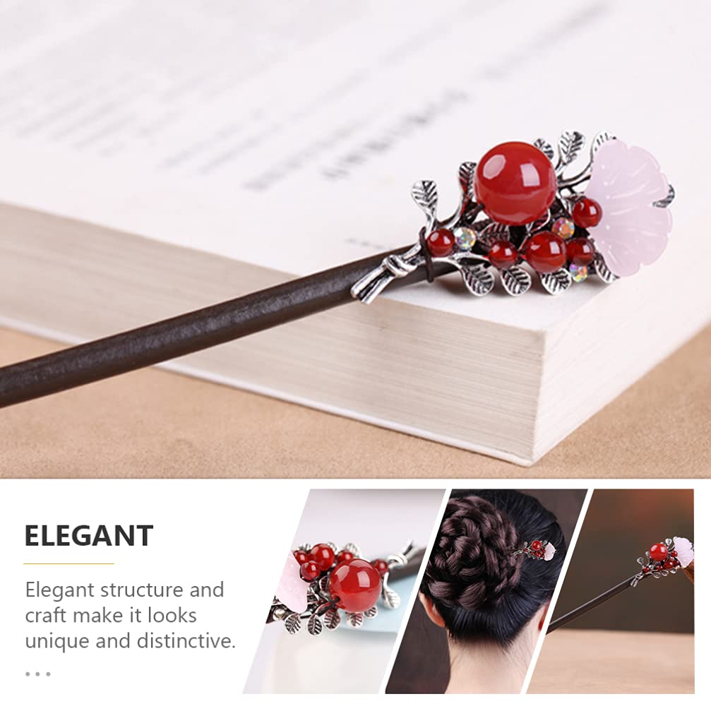 Frcolor Деревянные Одиночные Волосы Волосы Классические Волосы Совершеннолетия Японские Украшения Для Волос Шпилька, Заколка, Зажим, Аксессуар, Черное Дерево, Агат, Узор,