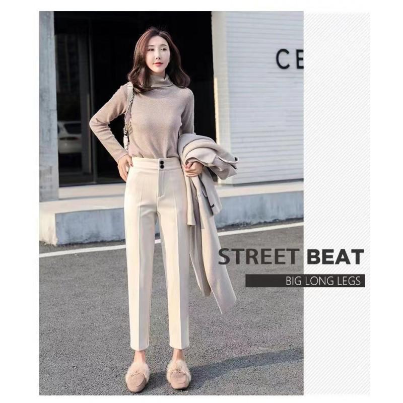 Womens Wool Blend Straight Leg Trousers Winter Casual Tailored Pants Slim Fit