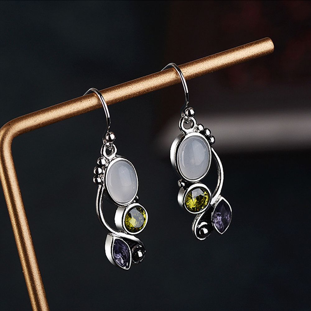 Charm gift Dangle Hook Multi-Gemstone Moonstone Earrings Amethyst Ear Stud Peridot
