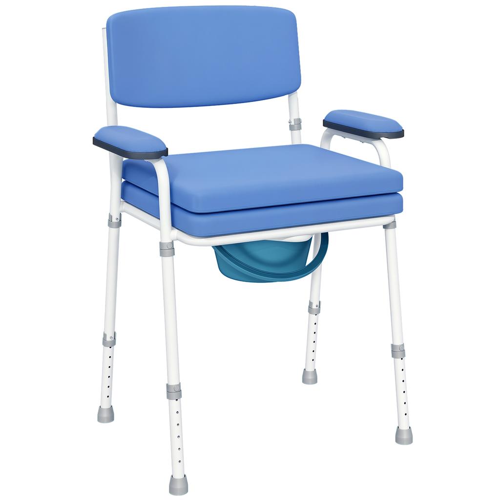 Multifunctional Commode Chair, Removable Bucket, Height Adjustable, Padded Seat, Armrests, Blue