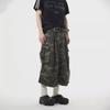 Unisex Retro Camouflage Wide-Leg Cropped Pants with Big Pockets