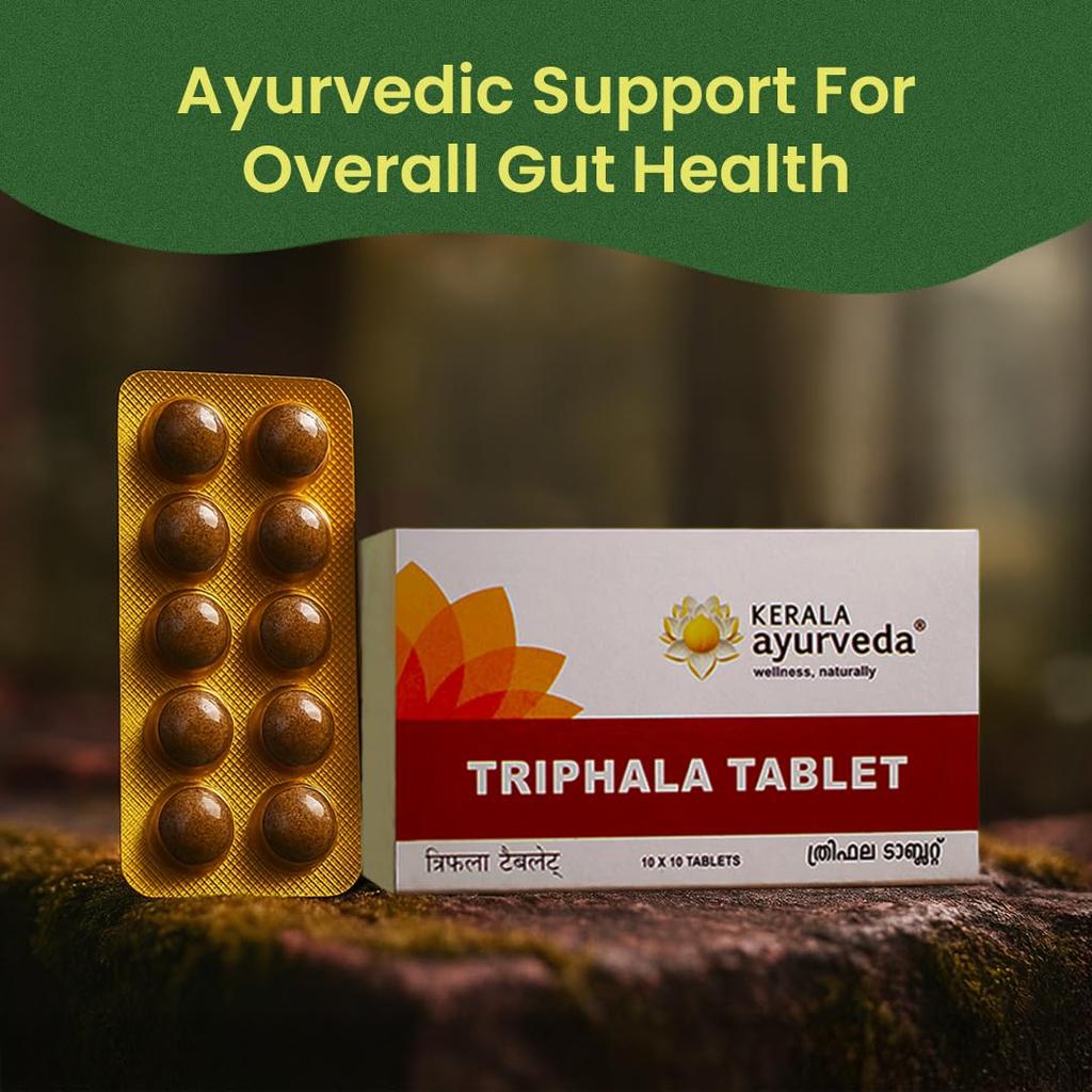 Kerala Ayurveda Triphala Churna Tablets | Ayurvedic Gut Health & Constipation Relief | Amla, Haritaki, Bibhitaki for Digestion & Bloating | 100 Tabl
