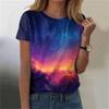 Женская мода повседневная футболка с круглым вырезом и короткими рукавами с принтом неба