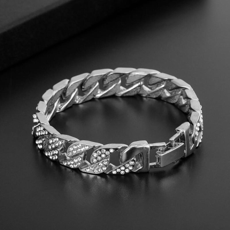 Мода: Цепь кубинского плетения, усыпанная бриллиантами, преувеличенный хип-хоп браслет, аксессуар для пожеланий
