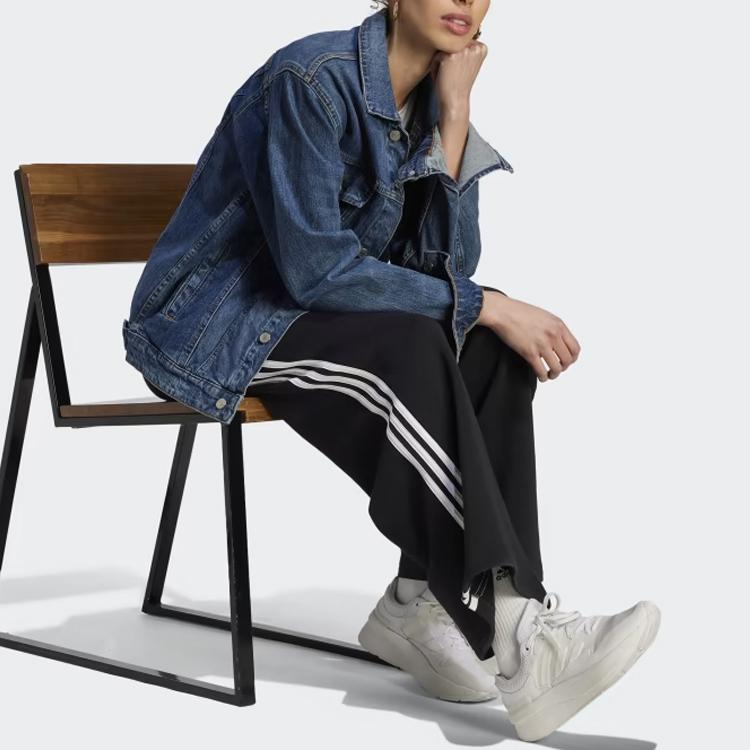 adidas Essentials Брюки Wide из французского терри с 3 полосками Черно-белые Женские брюки для образа жизни HZ5747