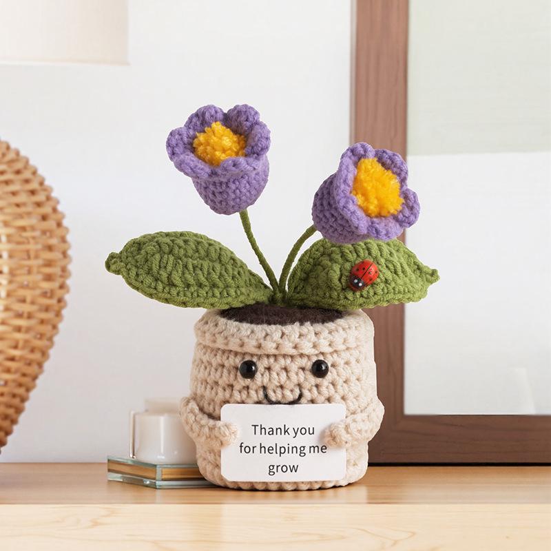 Positive Vibes Plant Doll: Knitted Potted Bouquet and Desk Ornament