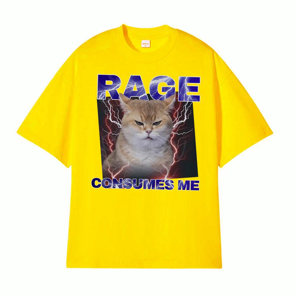 Funny Rage Consumes Me Comfort Angry Cat Meme Graphic TShirts Unisexs Clothing Vintage Classic 100 Cotton Oversized T Shirt Tops