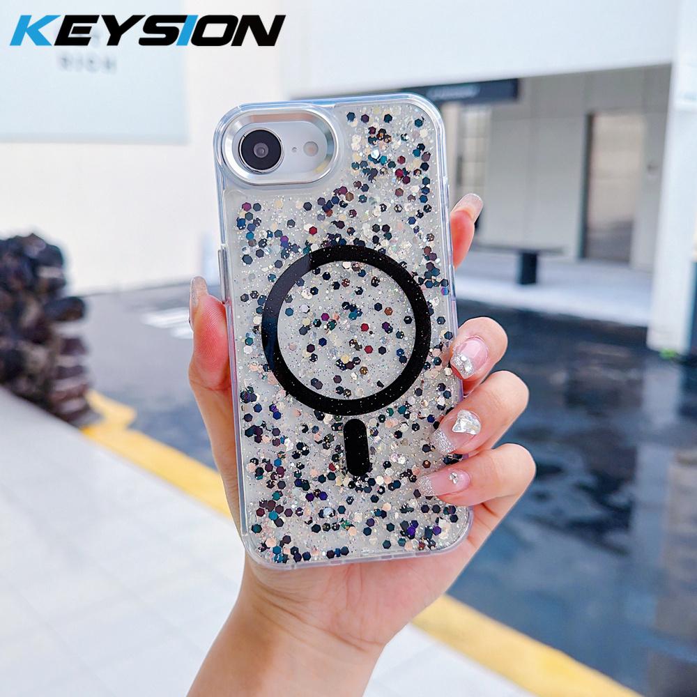 KEYSION Luxuxy Glitter Magnetic Phone Case for MagSafe for iPhone 17e 16e Soft TPU+PC Shockproof Back Cover for iPhone 16e 17e