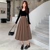 Pleated Midi Skirt for Women - High Waist Ballet Style A-line, Perfect for Autumn and Winter Commutes