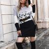 Casual Fashionable and Elegant Autumn and Winter Women's Loose Long-sleeved Leopard Print Color Collision Sweater Dresses