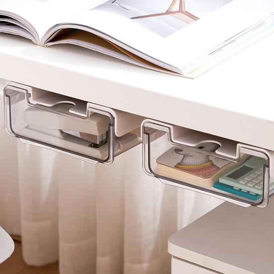 1 Set Under Desk Drawer Space-saving Large Capacity Plastic Multifunctional Stationery Pen Organizer Drawer for Home