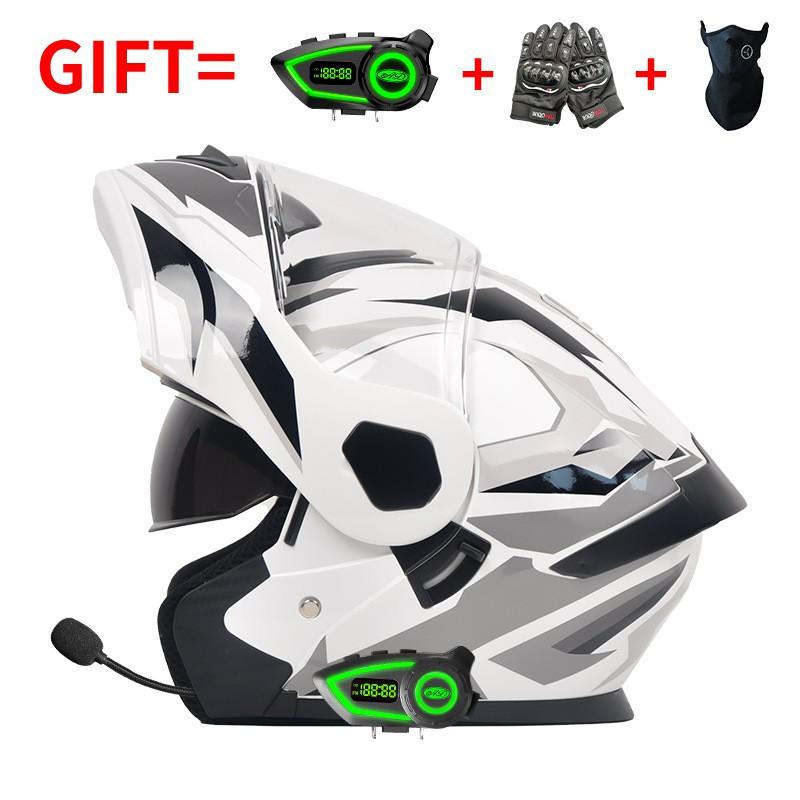 Bluetooth-Enabled Full Face Motorcycle Helmet With Dual Visors DOT 3C Certified All-Season Flip-Up Design Men Women