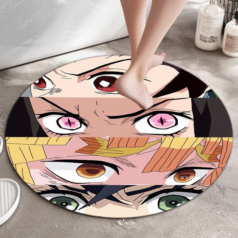 Classic Japanese-style cartoon Demon Slayer round rug, home soft decorative anti-slip yoga mat and chair mat, outdoor floor mat carpet K7