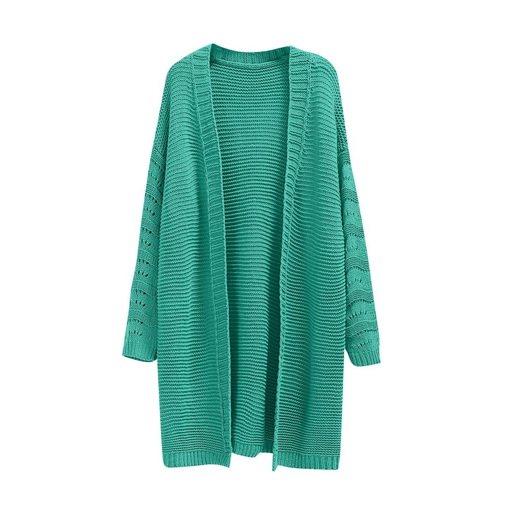 Женский однотонный длинный повседневный кардиган, вязаный со свободным свитером-пальто