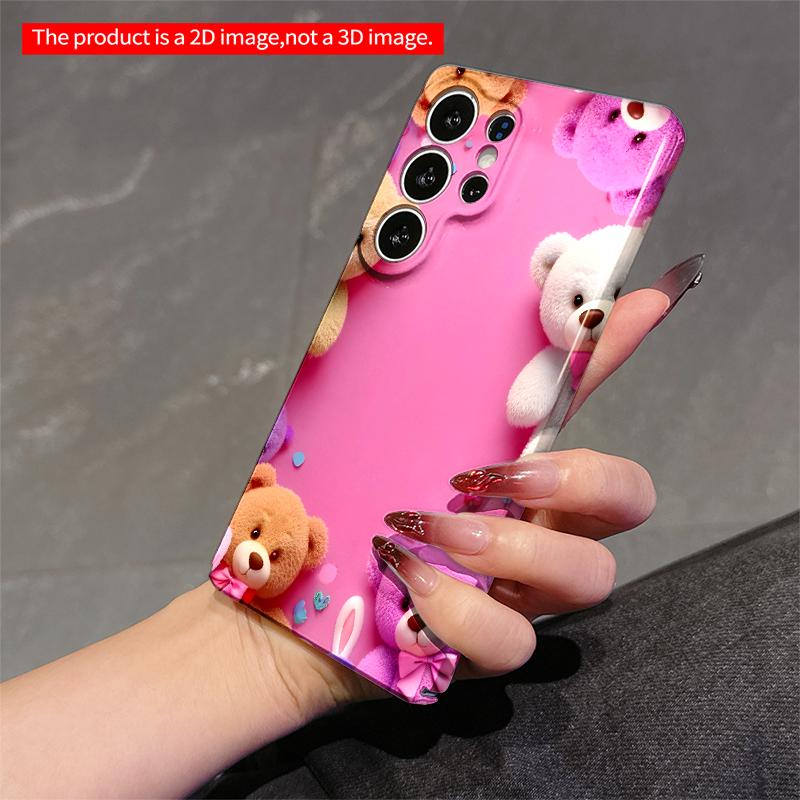 2DFlat Samsung phone case Pastel Teddy Bear Frame Phone Case Applicable to Galaxy S22 S23 S24 S25ULTRA S26 A12 A13 A14 A15 A16