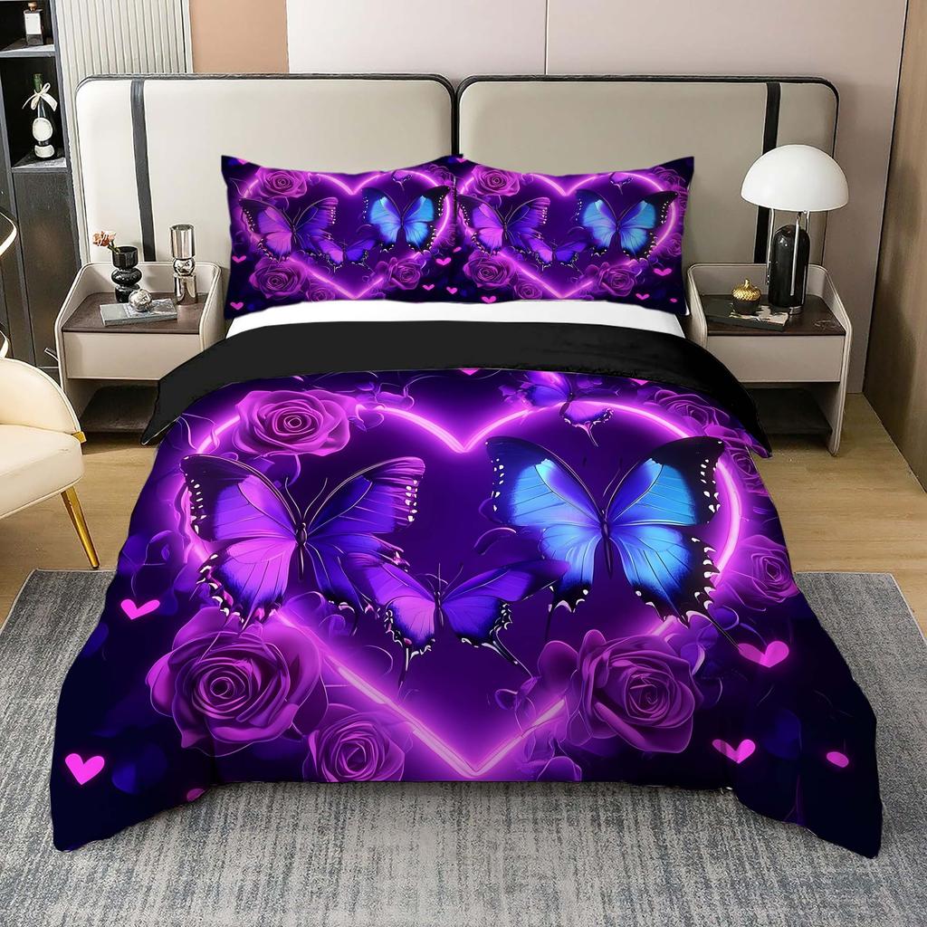3D Digital Printing Butterfly Flower Three-Piece Bedding Quilt Cover, Direct Sales