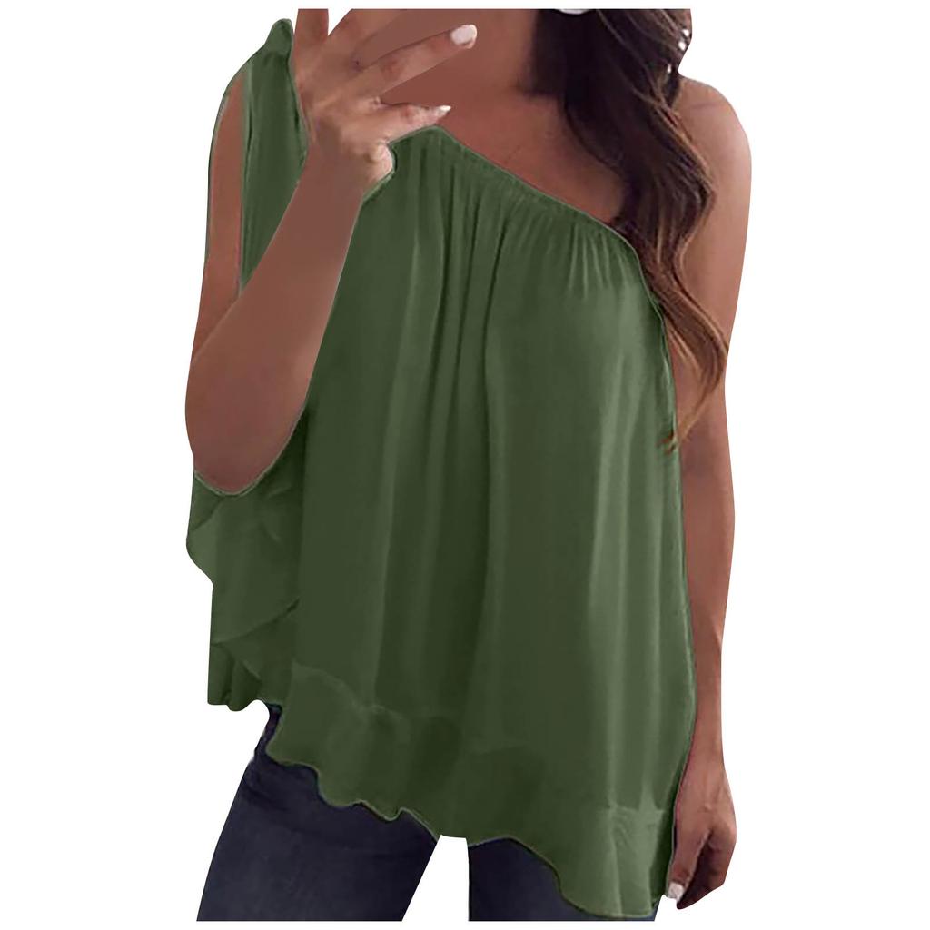 Women Fashion Chiffon Off Shoulder T-Shirt Sleeveless Casual Tops Blouse