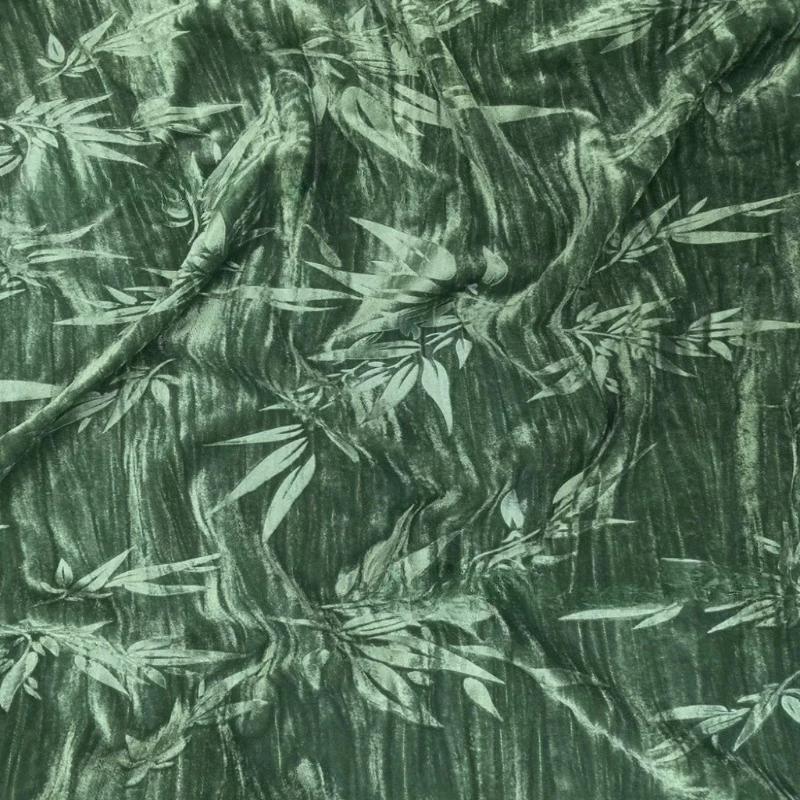 1м*1,6м Бамбуковый Цветочный 2024 Темно-зеленый Жаккардовый Ткань Африканская Вышитая Бархатная Ткань для Платья Ципао Шитья