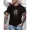 Summer Men's 100% Polyester Casual Loose Size Graphic Line Printed Neck Short-sleeved T-shirt Top