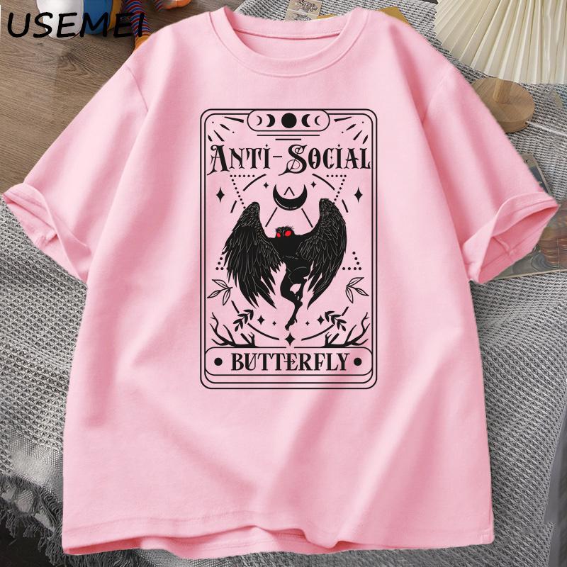 MothUnisex Tarot Card Butterfly Tshirt Unisex Vintage Cotton Short Sleeve T Shirt Streetwear Casual Round Neck Printed Tshirts Tops