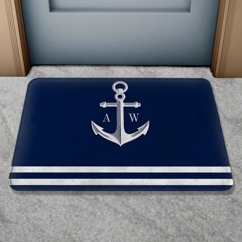 Anti-slip door mat, nautical compass sailboat rope anchor decorative floor mat, indoor and outdoor bathroom carpet