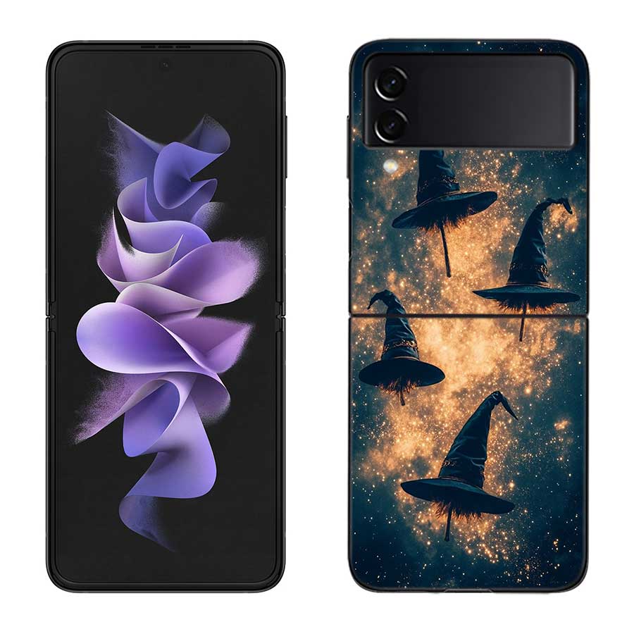 Halloween Wizard Hat Horror Fun Phone Case For Samsung Z Flip 7 6 5G Galaxy Z Flip 5 4 3 Black Hard Cell Cover Luxury PC Shell