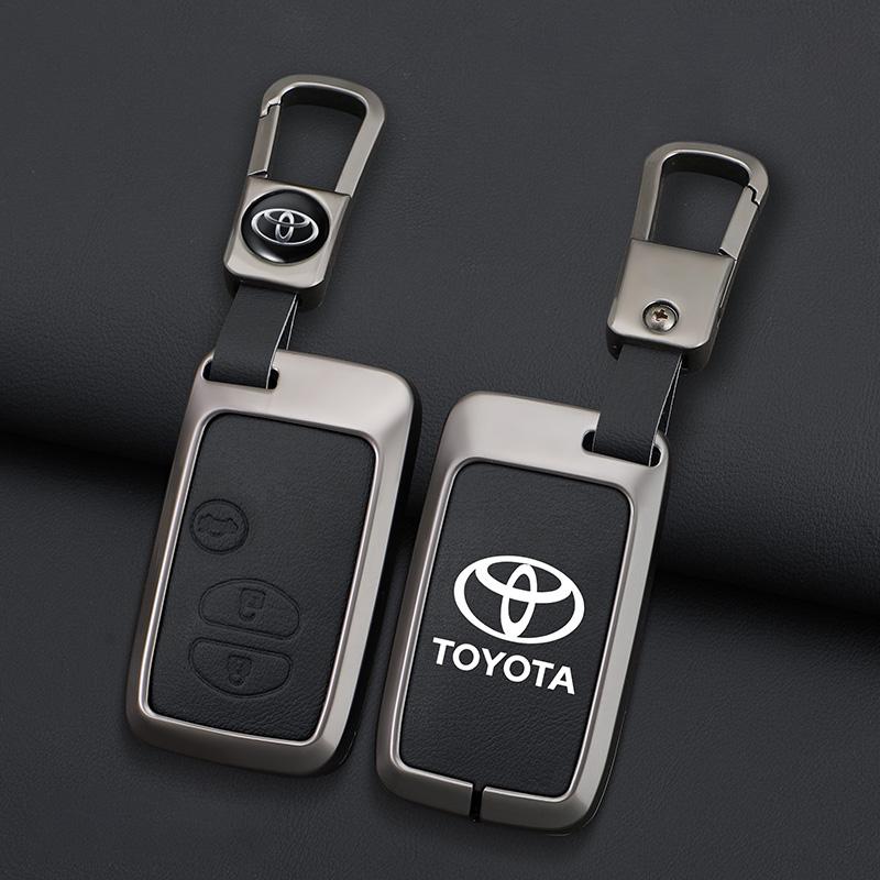 Для Toyota 2026 Горячие Колпачки Ступицы Автомобильный Держатель Чехла Ключа из Цинкового Сплава и Кожи Брелок для Ключей Без Ключа Оболочка Брелок Для Toyota Aqua RAV4 Land Crui