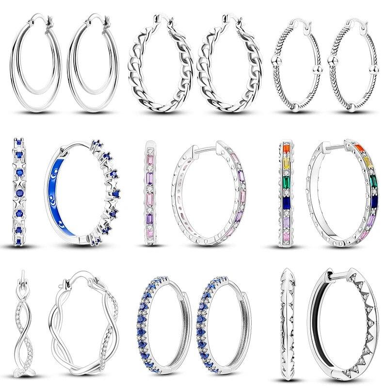 Серьги-кольца из серебра 925 пробы для женщин, сверкающие серьги Pave Cz, роскошные ювелирные изделия