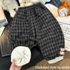 Модные клетчатые брюки в стиле принцессы с флисовой подкладкой для девочек среднего и большого размера – Уютные осенне-зимние спортивные штаны, Хит продаж