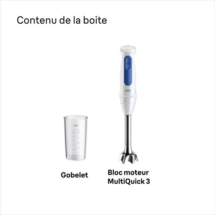 Mixeur plongeant - BRAUN - MultiQuick MQ30001M - 900 W - 2 vitesses - Blanc / Bleu