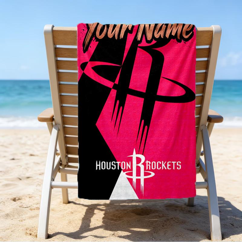 Custom Name Beach Towel basketball Pride Rockets Beach Towel, Soft Microfiber, Gift for Her/Him, Birthday, for Pool, Beach, Travel, Fan gifts