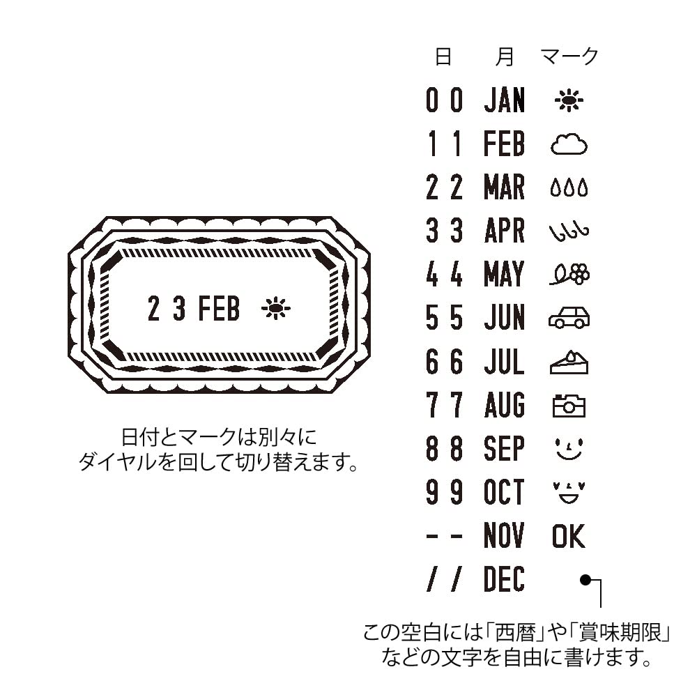 DESIGNPHIL MIDORI Rotating Stamp, Date, Frame Pattern, 35454006