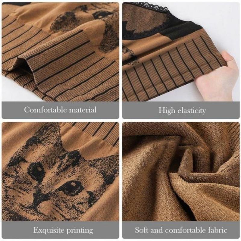 Модные трусики с высокой талией и принтом кота, женские трусики для похудения, нижнее белье для похудения, бесшовные трусы, женские трусы с подтяжкой бедер