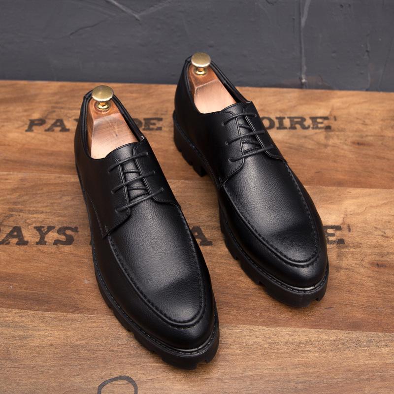 Мужские кожаные туфли с острым носом на все сезоны - Корейский стиль, Business Casual, На шнуровке