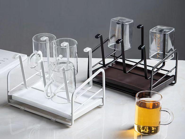 Подставка для сушки металлических чашек с поддоном для слива, органайзер для кружек и чашек, металлическая сушилка с 6 крючками для дома