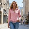 Western Cowgirl Shirt Women Tassel for Autumn, Button Down Slim Fit Fringe Blouse, Solid Color Casual Long Sleeve Top, Outfit Breathable Polyester