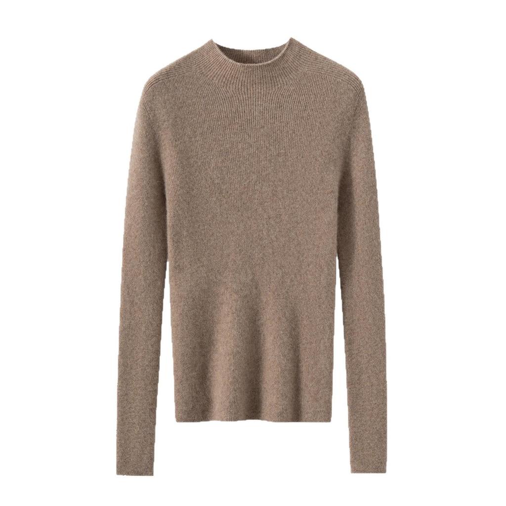 Kangsai Ni Women's Cashmere Slim-Fit Half-High Neck Sweater - 100% Pure Cashmere Knit Base Layer